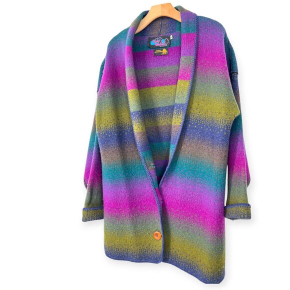 Vintage 90's Early Winters | M 100% Wool Oversized Knit Cardigan Sweater Jacket - Picture 2 of 4